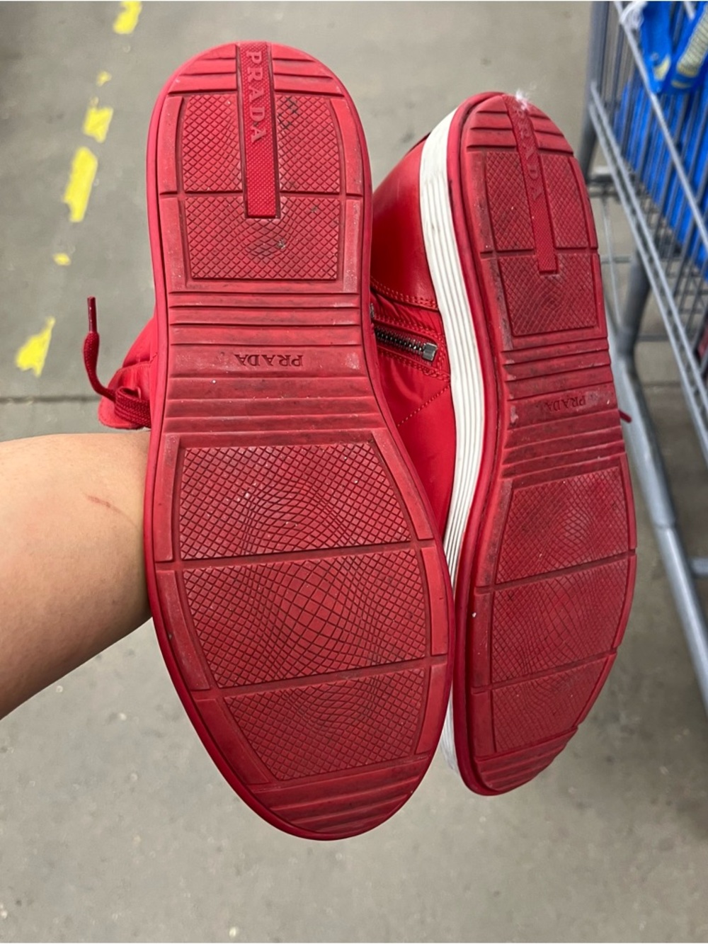 Prada Red High-Top Sneakers with White Soles - Picture 8 of 10